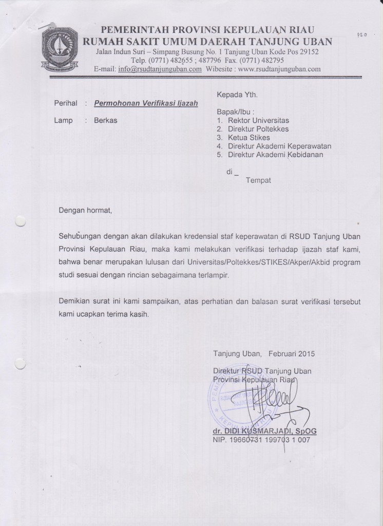 SURAT RSUD TJ. UBAN 001
